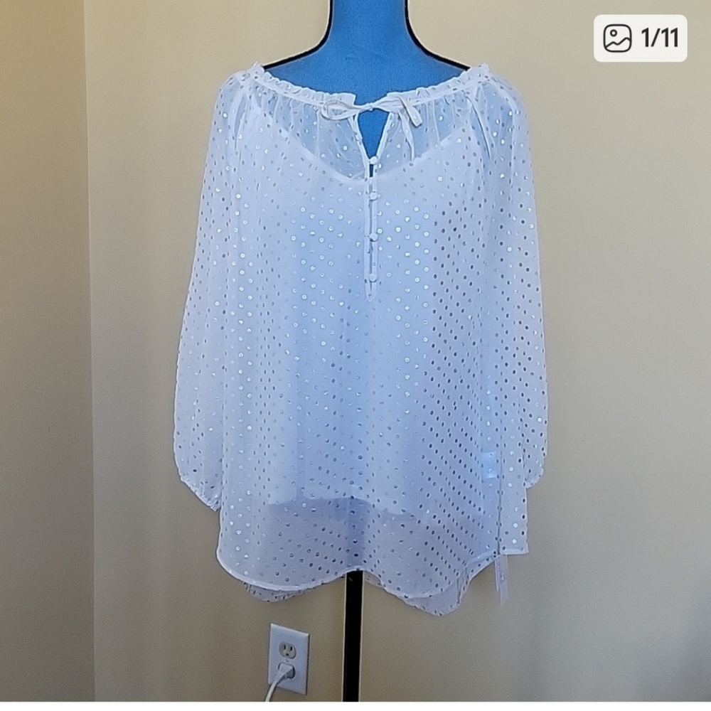 Carter's White Sheer Polka Dot Blouse. Beautiful Top, SIZE- XL